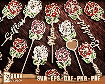 Rose, Mother's Day, 2 Layers Laser cut svg, Flower Laser cut files, Mom, Mother, Mama, Nana, Loved, Fun, CNC Laset cut, Glowforge, DD0252