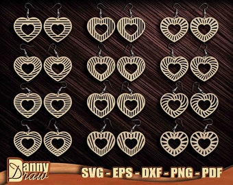 Earring Bundle, Earring Laser Cut Files, Earring Heart svg, Earring Love svg, Wood, Acrylic, Metal, Glowforge, Cricut, Silhouette, DD0116