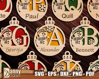 Christmas Balls svg, 5, Monogram svg, Snowman svg, Snowman Ornaments svg, Christmas Ornament svg, Laser cut file, Glowforge, Cricut, DD0281