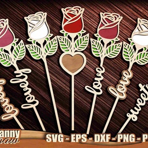 Rose, 2 capas Laser cut svg, Rose svg, Día de San Valentín, Flower Laser cut files, Love, XOXO, Sweetie, Honey, CNC Laset cut, Glowforge, DD0247