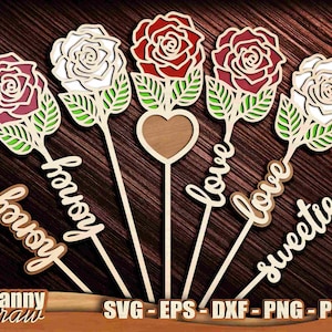 Rose, 2 capas Laser cut svg, Rose svg, Día de San Valentín, Flower Laser cut files, Love, XOXO, Sweetie, Honey, CNC Laset cut, Glowforge, DD0246