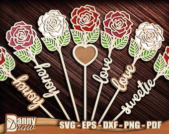 Rose, 2 Layers Laser cut svg, Rose svg, Valentine Day, Flower Laser cut files, Love, XOXO, Sweetie, Honey, CNC Laset cut, Glowforge, DD0246