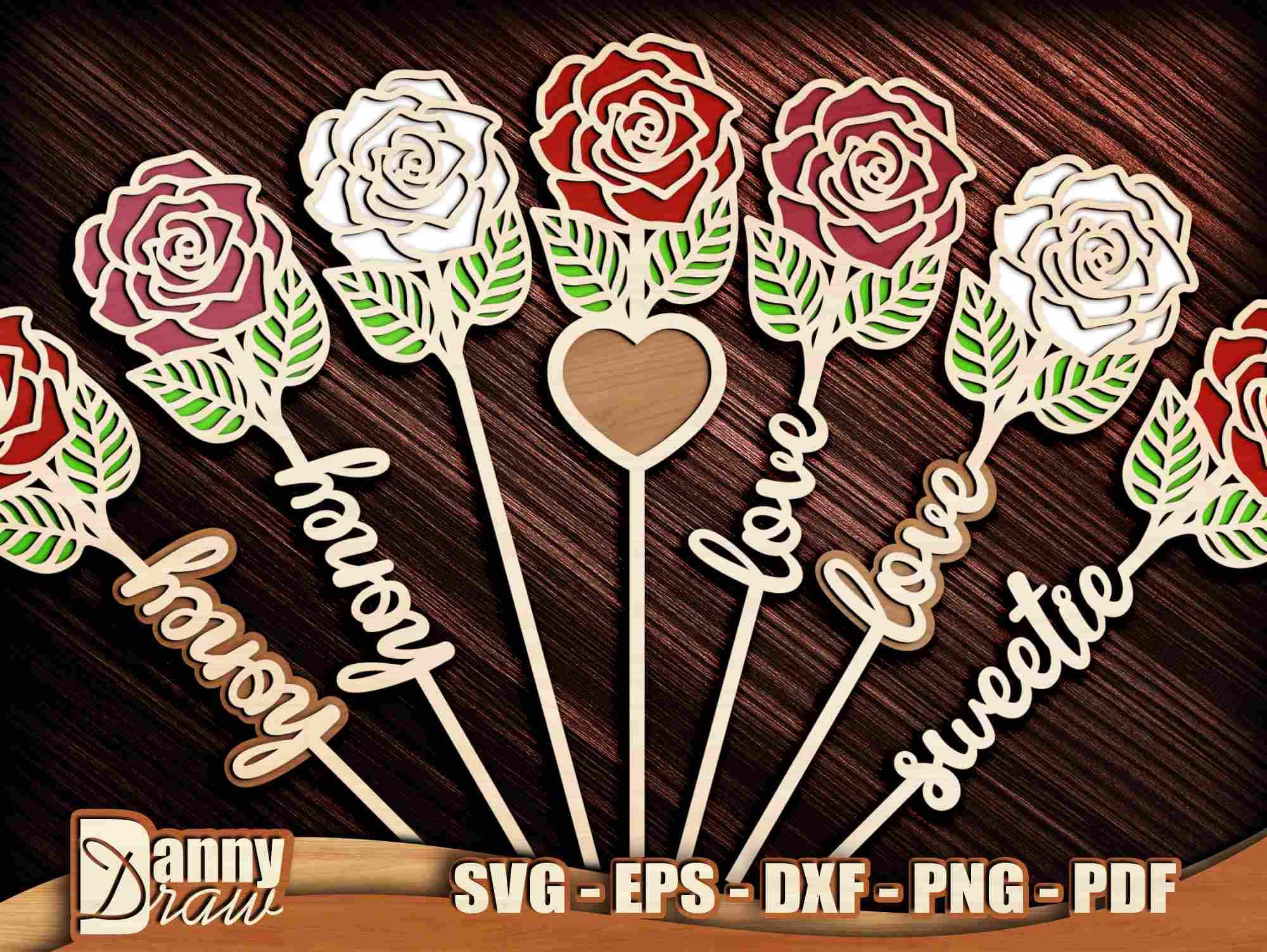 Rose, 2 Layers Laser Cut Svg, Rose Svg, Valentine Day, Flower
