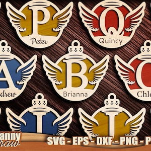 Bolas de Natal svg, Monograma svg, Anjo svg, Enfeites de anjo svg, Enfeite de Natal svg, Asas, Arquivo cortado a laser, Glowforge, Cricut, DD0275