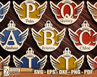 Christmas Balls svg, Monogram svg, Angel svg, Angel Ornaments svg, Christmas Ornament svg, Wings, Laser cut file, Glowforge, Cricut, DD0275