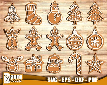 Gingerbread Laser svg, Laser cut files for Glowforge, Christmas Ornaments SVG, Laser Cutter Artwork Vector File svg, DD0194
