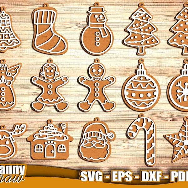 Gingerbread Laser svg, Laser cut files for Glowforge, Christmas Ornaments SVG, Laser Cutter Artwork Vector File svg, DD0194