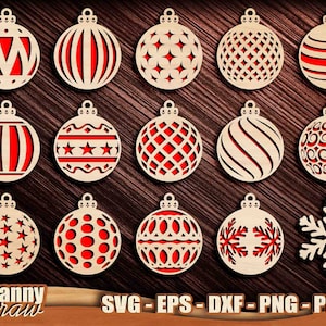 Svg boules de Noël, décorations de Noël, fichiers de coupe, ornements d'arbre de Noël SVG, fichiers découpés au laser, Cricut, Silhouette, Glowforge, DD0084