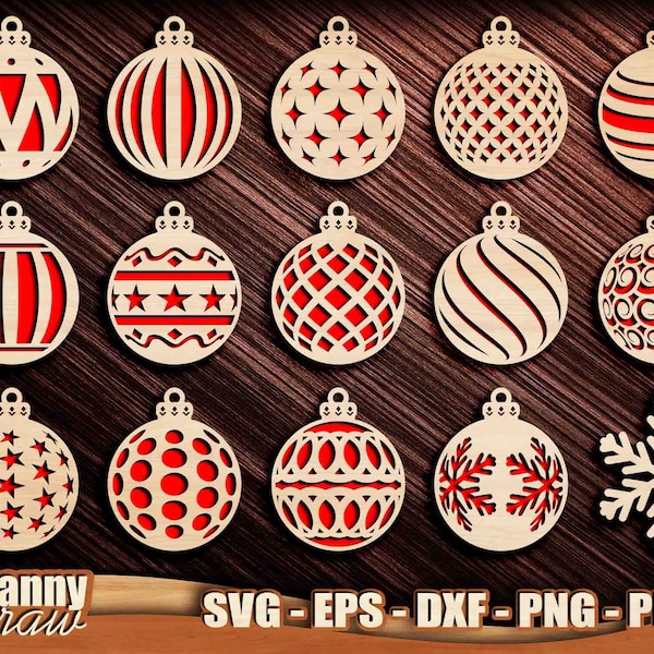 Svg boules de Noël, décorations de Noël, fichiers coupés, ornements d'arbre de Noël SVG, fichiers découpés au laser, Cricut, Silhouette, Glowforge, DD0084