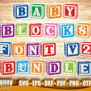 Lettertypebundel babyblokken, babyblokken alfabet, OTF- en TTF-installatiebestanden, kindermonogramblokken, alfabet en cijfers, DF0013
