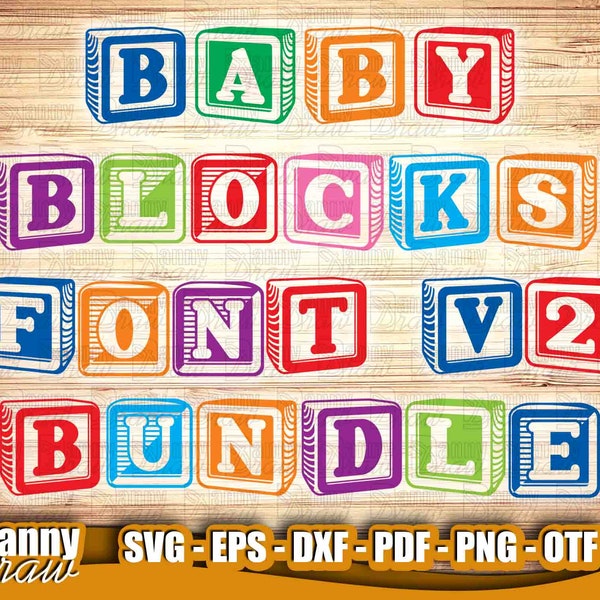 Baby Blocks Font Bundle, baby blocks alphabet, OTF and TTF install files, Monogram kids blocks, Alphabet and numbers, DF0013