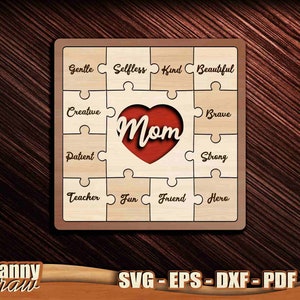 Mom puzzle svg, Mom svg, 2 Layer Mom Sign, Mom Sign Cut File, diy svg, Mom life svg, laser svg, Glowforge, Cricut, Silhouette, DD0254