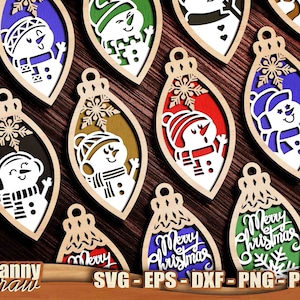 Ornamenti di Natale in formato SVG, Pupazzo di neve, 3 strati, File di taglio decorazioni, Albero di Natale, File tagliati al laser, Cricut, Silhouette, Glowforge, DD0270
