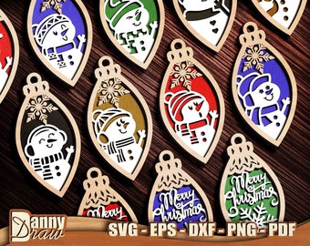 Christmas Ornaments svg, Snowman, 3 layers, Decorations Cut Files, Christmas Tree, Laser cut files, Cricut, Silhouette, Glowforge, DD0270