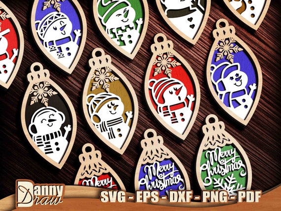 Christmas Ornaments svg, Snowman, 3 layers, Decorations Cut Files, Christmas Tree, Laser cut files, Cricut, Silhouette, Glowforge, DD0270