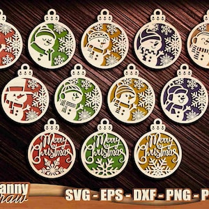 Bolas de Natal svg, Família de boneco de neve svg, Ornamento de boneco de neve svg, Feliz Natal, Enfeite de Natal svg, Corte a laser, Glowforge, Cricut, DD0239