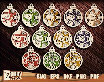 Christmas Balls svg, Snowman Family svg, Snowman Ornament svg, Merry Christmas, Christmas Ornament svg, Laser cut, Glowforge, Cricut, DD0239
