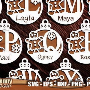 Svg boules de Noël, monogramme svg, pain d'épice, ornements de pain d'épice svg, svg ornement de Noël, fichier découpé au laser, Glowforge, Cricut, DD0282