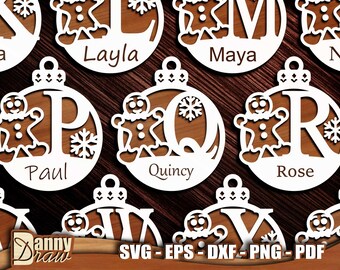 Christmas Balls svg, Monogram svg, Gigerbread, Gigerbread Ornaments svg, Christmas Ornament svg, Laser cut file, Glowforge, Cricut, DD0282