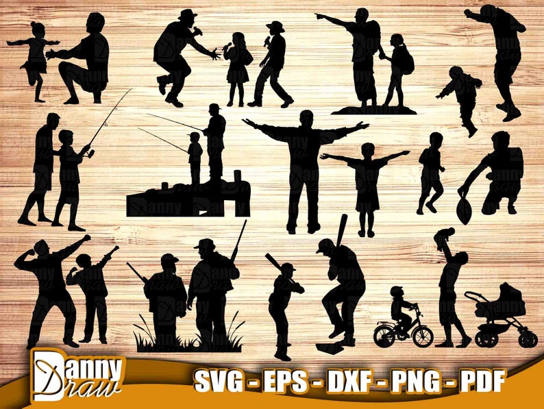 K&ouml;nnte beinhalten: Eine digitale Datei mit 15 schwarzen Silhouettenbildern von Personen, die verschiedenen Aktivit&auml;ten nachgehen, darunter Angeln, Baseball spielen und Spazierengehen. Die Bilder eignen sich f&uuml;r die Verwendung in Bastelprojekten wie Schneiden, &Auml;tzen oder Drucken.