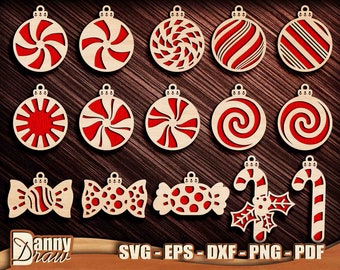 Christmas Balls svg, Candy svg, Christmas Decorations, Christmas Tree Ornaments SVG, Laser cut files, Cricut, Silhouette, Glowforge, DD0200