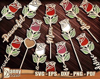 Rose, Mother's Day, 2 Layers Laser cut svg, Flower Laser cut files, Mom, Mother, Mama, Nana, Loved, Fun, CNC Laset cut, Glowforge, DD0253