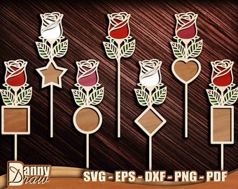 Rose, 2 Layers Laser cut svg, Flower Laser cut files, Star, Heart, Circle, Mother's Day, Valentine's Day, CNC Laset cut, Glowforge, DD0262
