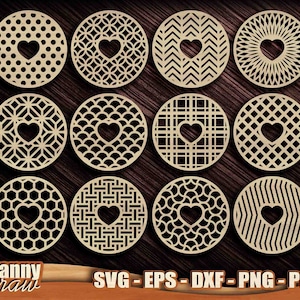 Porta-copos redondos SVG, modelos de porta-copos de madeira, coração svg, modelos de trivet, decoração de parede com corte a laser, Cricut, silhueta, Glowforge, CNC, DD0118