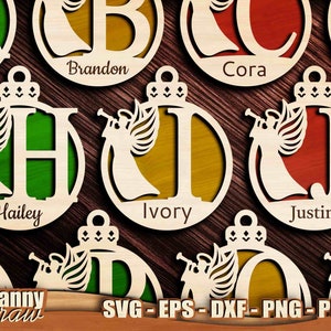 Bolas de Natal svg, Monograma svg, Anjo svg, Enfeites de anjo svg, Enfeite de Natal svg, Arquivo cortado a laser, Glowforge, Cricut, DD0274