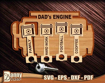 Dad's Engine svg, Key Holder, Key keeper svg, Fathers day svg, Laser Cut File, Laser Cut, CNC laser, Glowforge, DD0265