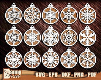 Christmas Balls svg, 15 Snowflakes svg, Christmas Decor, Christmas Tree Ornaments, Laser cut files, Cricut, Silhouette, Glowforge, DD0235