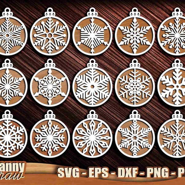 Bolas de Navidad svg, 15 Copos de nieve svg, Decoración de Navidad, Adornos de árbol de Navidad, Archivos cortados con láser, Cricut, Silueta, Glowforge, DD0235