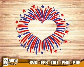 Fireworks svg, Patriotic Heart svg, USA Map svg, 4th of July svg, fourth of july svg, merica svg, USA svg, Fireworks Heart svg, DD0191