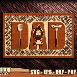 DAD svg, DAD Grill svg, Grill Master svg, Dia dos Pais svg, Grill svg, Arquivo de corte a laser de sinal, Corte a laser, Laser CNC, Glowforge, DD0213