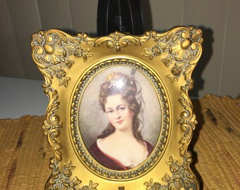 Miniature Picture of Beautiful Young Woman in Ornate Gold Frame