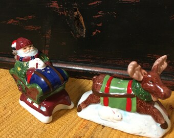 Santa And Sleigh With Reindeer Salt and Pepper