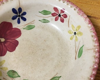 Antique Pink Trim Flowered Bowl