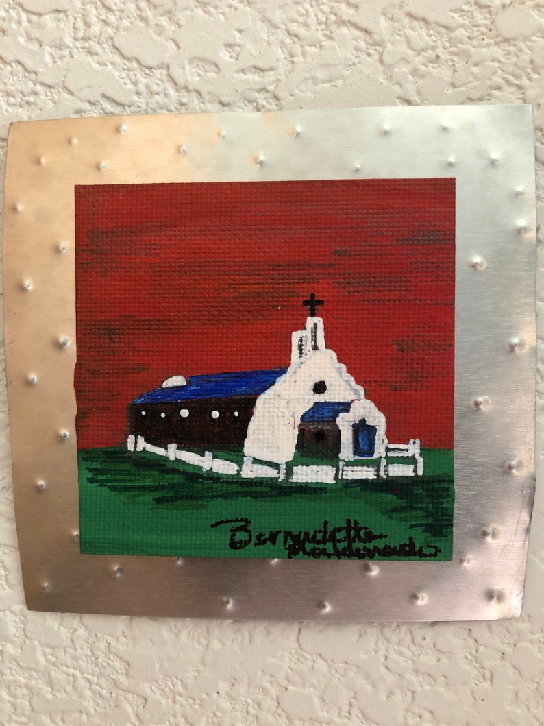TIn PUnch TINy ACrylic CAnvas HAnd PAinted NEw MEIXico CHurch