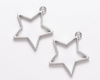 G19163 33x31mm 4 Star Bezel Charms Antique Silver Plated Charms