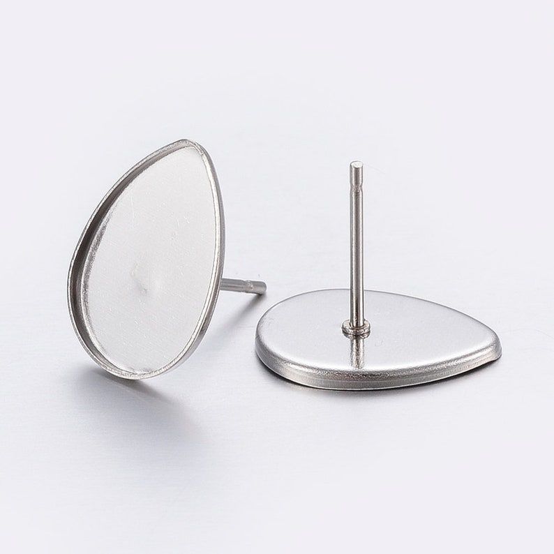 20 or 50-14mm Teardrop Bezel Cabochon Earring Studs Stainless Steel Wholesale Jewelry Supply- With Ear Nuts