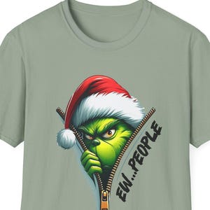 T-shirt Grinch Noël Homme - Col Fermeture Éclair, 100% Coton, Fabriqué En Allemagne