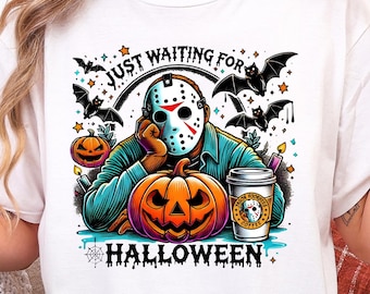 Halloween Pumpkin Starbucks Jason Unisex T-Shirt, Waiting for Halloween Shirt, Spooky Starbucks Tee, Pumpkin Design Tee, Halloween Costume