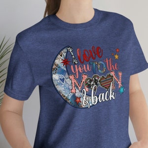 Ich liebe dich bis zum Mond und zurück Kurzarm T-Shirt, Paare T-Shirt, Love You T-Shirt, Mond und Stern T-Shirt