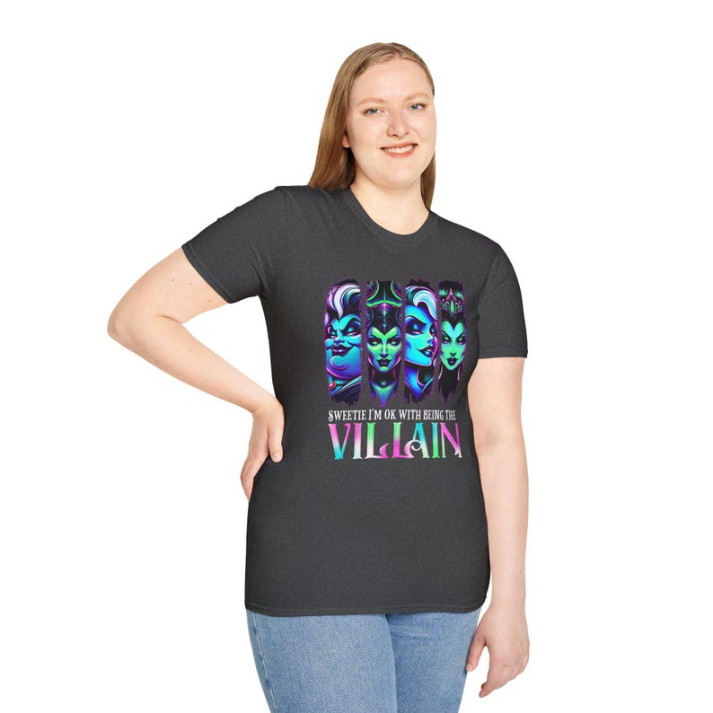 Unisex Softstyle T-Shirt - Sweetie I'm OK with Being the Villain, Unique Graphic Tee, Casual Wear, Gift for Her/Him, Halloween Shirt image 8