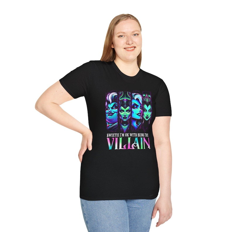 Unisex Softstyle T-Shirt - Sweetie I'm OK with Being the Villain, Unique Graphic Tee, Casual Wear, Gift for Her/Him, Halloween Shirt image 7