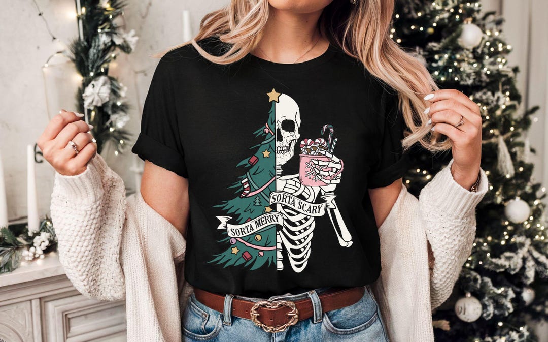Sorta Merry Sorta Scary Skeleton Christmas Tree T-shirt | Dark Holiday ...