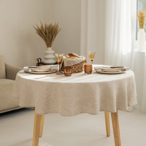 Linen tablecloth round circle shape natural linen color