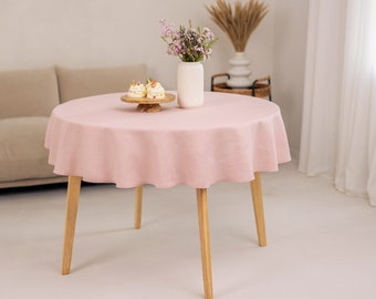 Round Linen tablecloth. Washed soft linen table cloth. Dusty pink stonewashed linen custo-size tablecloth. Purple dinnig tablecloth Mom Gift