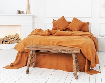 Burnt Orange linen duvet cover softened stonewashed linen bedding with zipper or button closure  Mothers day gift