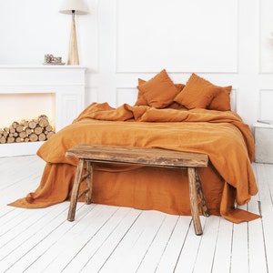 Linen bedding set duvet cover and 2 pillow cases softened linen bedding in Burnt Orange with zipper closure Mothers day gift image 2